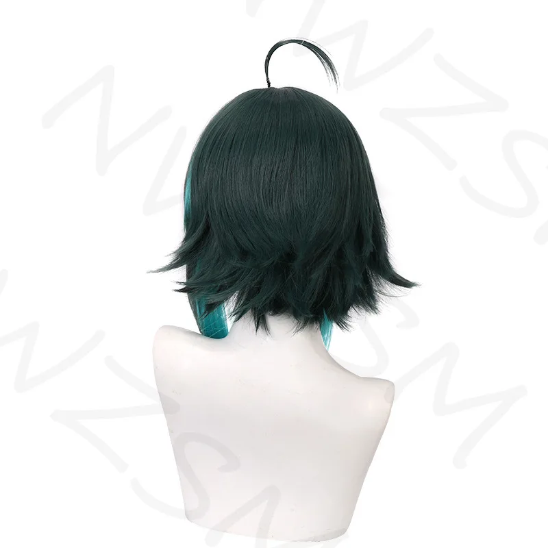 Game Genshin Impact Xiao Dark Green Short Wig Cosplay Costume Heat Resistant Synthetic Hair Men Women Wigs