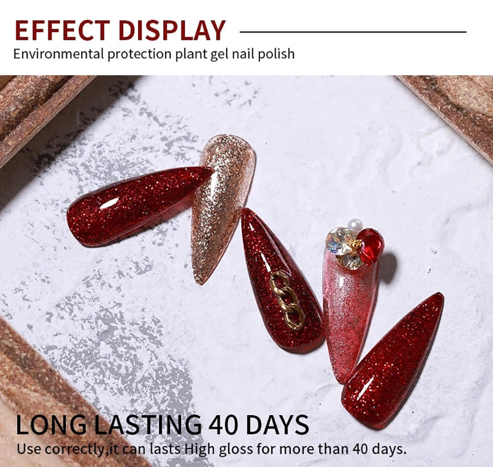 Vendeeni Red Glitter Series Gel-Nagellack, glänzender Pailletten-Gellack, semi-permanenter UV-Soak-Off-Nagelkunst-Gellack, 15 ml – Detail 7
