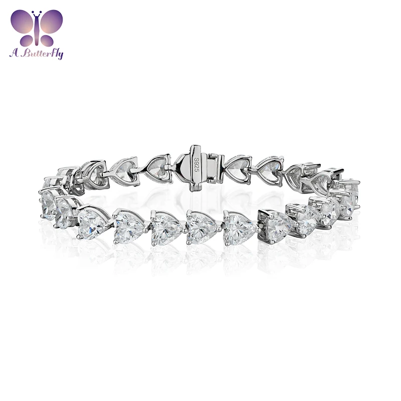 

925 Sterling Silver High Carbon Diamond Bracelet Heart-Shaped Simulation Diamond 6*6mm Bracelet Stone Very Shiny Jewelry