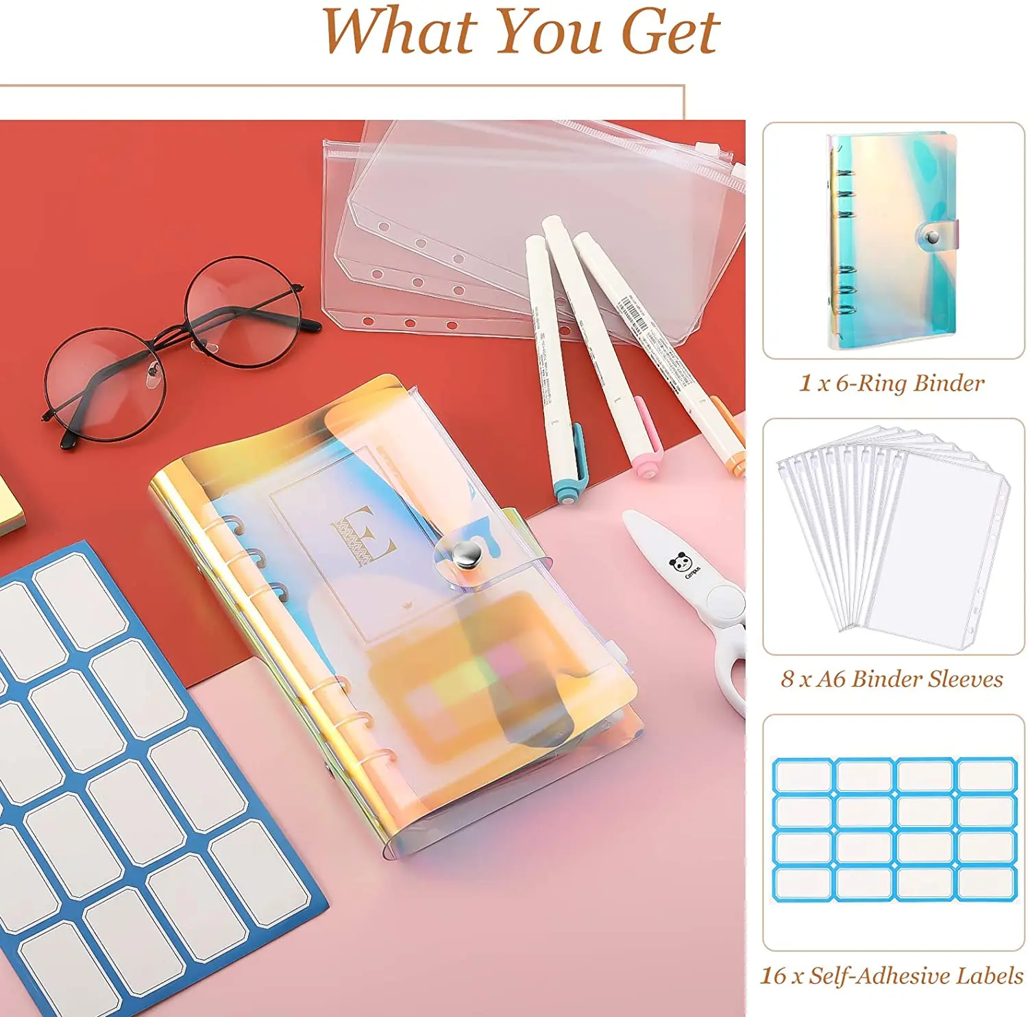 A6 Clear Soft PVC Binder Budget Notebook Cover Planner Folder Cash Budget Envelope System with 8PCS Binder Zipper Pockets
