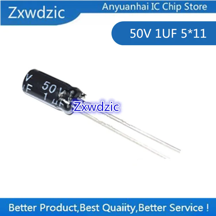 100 PCS  50V 1UF 5*11  high frequency low resistance electrolytic capacitor  1UF  50V 5X11