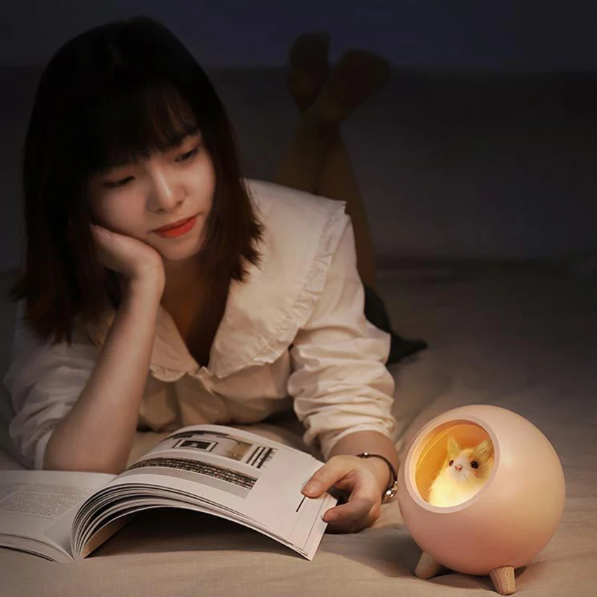LED 나무 야간 조명, 소형 애완 동물 충전식 테이블 침대 옆 야간 조명, 밝기 조절 가능, 유아용 보육 램프