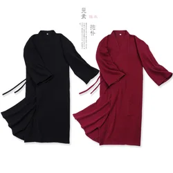 Albornoz japonés tradicional para hombre, Pijama largo, suave y suelto, Kimono de algodón plisado para dormir y descansar, trajes étnicos Vintage de monje Obi