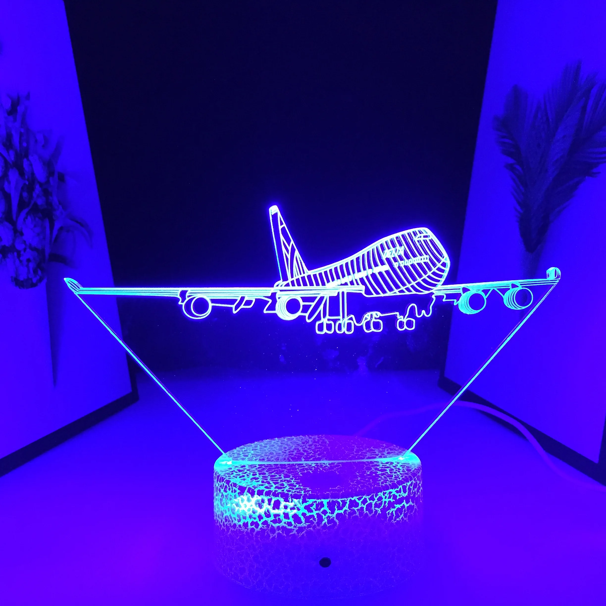 3D Air Plane Night Lamp for Kids, Neon LED Light, Decoração de Mesa, Carregamento USB, Controle Remoto, 7 Cores, Casa, Quarto