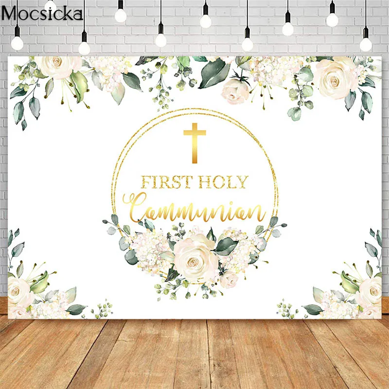 أول مناولة مقدسة كعكة الحلوى الجدول الديكور الوليد حفل استحمام الطفل راية التصوير الخلفية