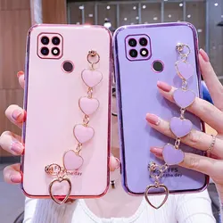 Wrist Bracelet Phone Case For Oppo Realme C21 Case Luxury Love Heart Chain Plating Cover Capa Realme C11 C15 X2 XT X3 SuperZoom