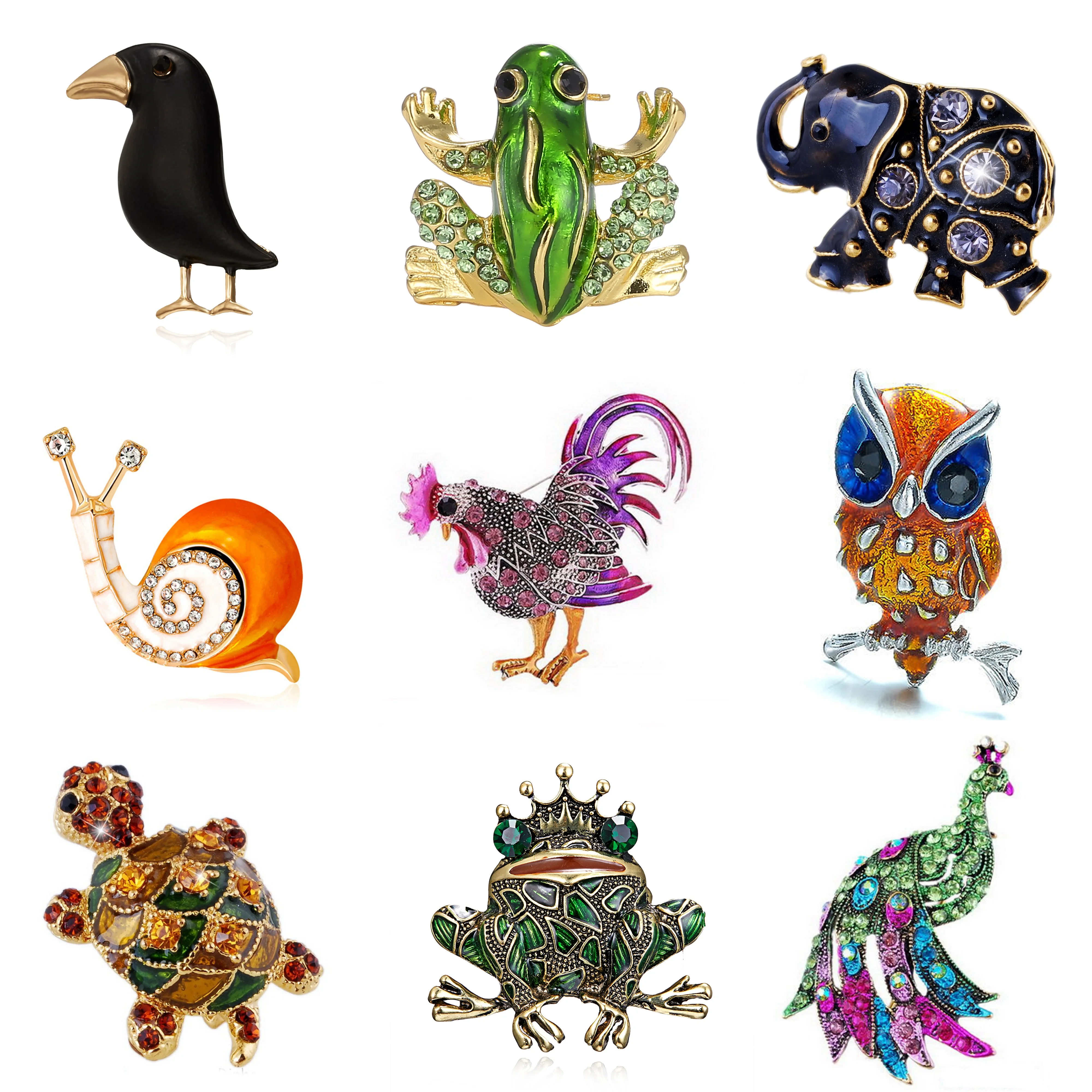 Rinhoo Trendy Animal Big Rooster Brooch for Women Frog Tortoise Snails Rhinestone Brooch Jewelry Coat Accessories Hot Sale Gift