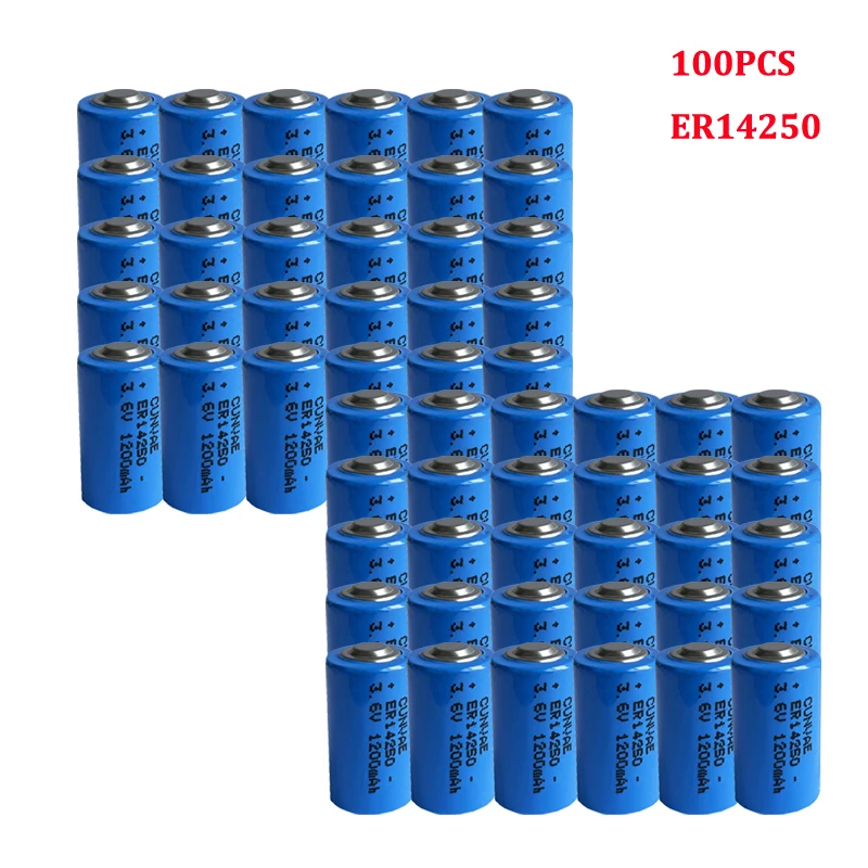 100PCS ER14250 LS14250 3.6v battery 1/2aa LiSOCl2 Lithium Battery Batteries for GPS Instruments and Apparatuses Gas Water Meter