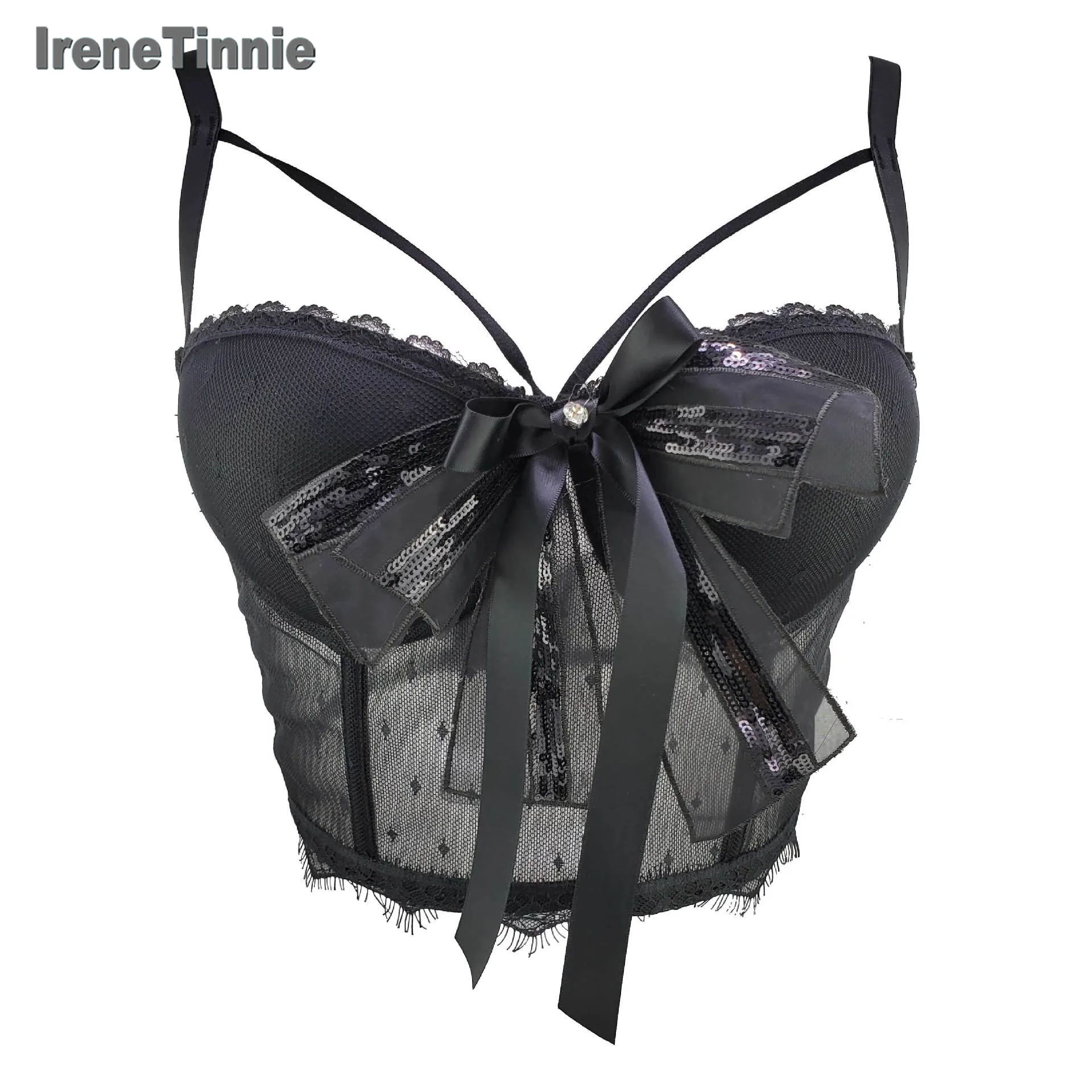 

Irene Tinnie Sexy Lace Mesh Crop Top Mujer Summer Slim Push Up Bralette Bra Cropped Streetwear Corset Tops Female Cami Clothes