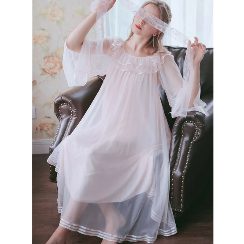 Nightdress Plus Size Laced Cotton Home Dress Lingerie Babydoll Nightgown Long White Princess Style Women Summer Night Dress T618