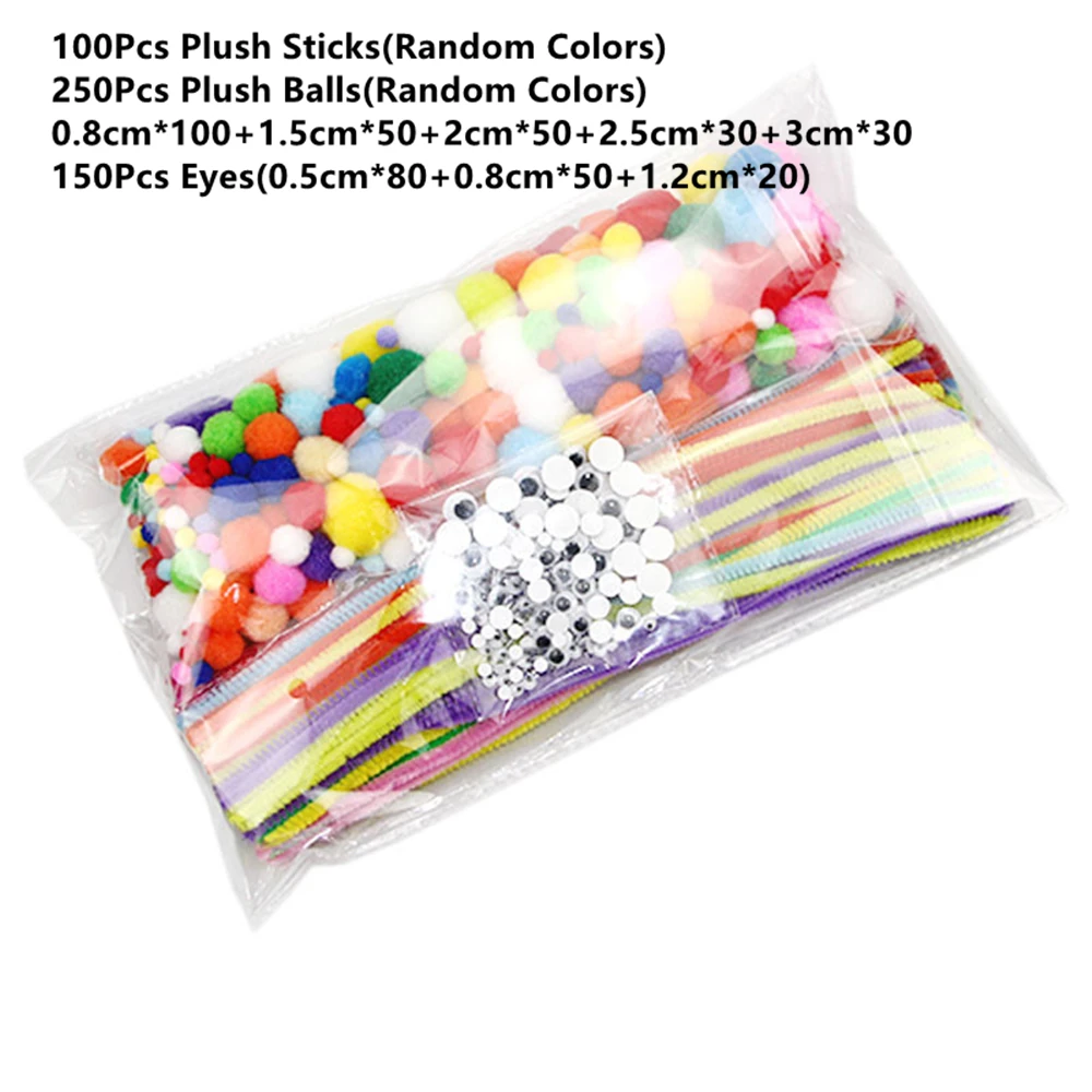 Plush Stick / Pompoms Rainbow Colors Shilly-Stick Educational DIY Toys Handmade Art Craft Creativity Devoloping Toys