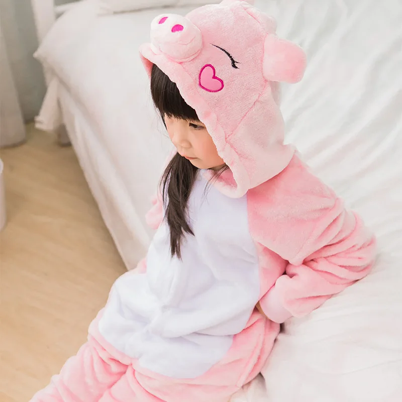 Kids Onesies Hooded Pajamas Children Sleepwear Boys Girls Pig Animal Anime Pyjama Pijama Flannel Nightwear Clothes