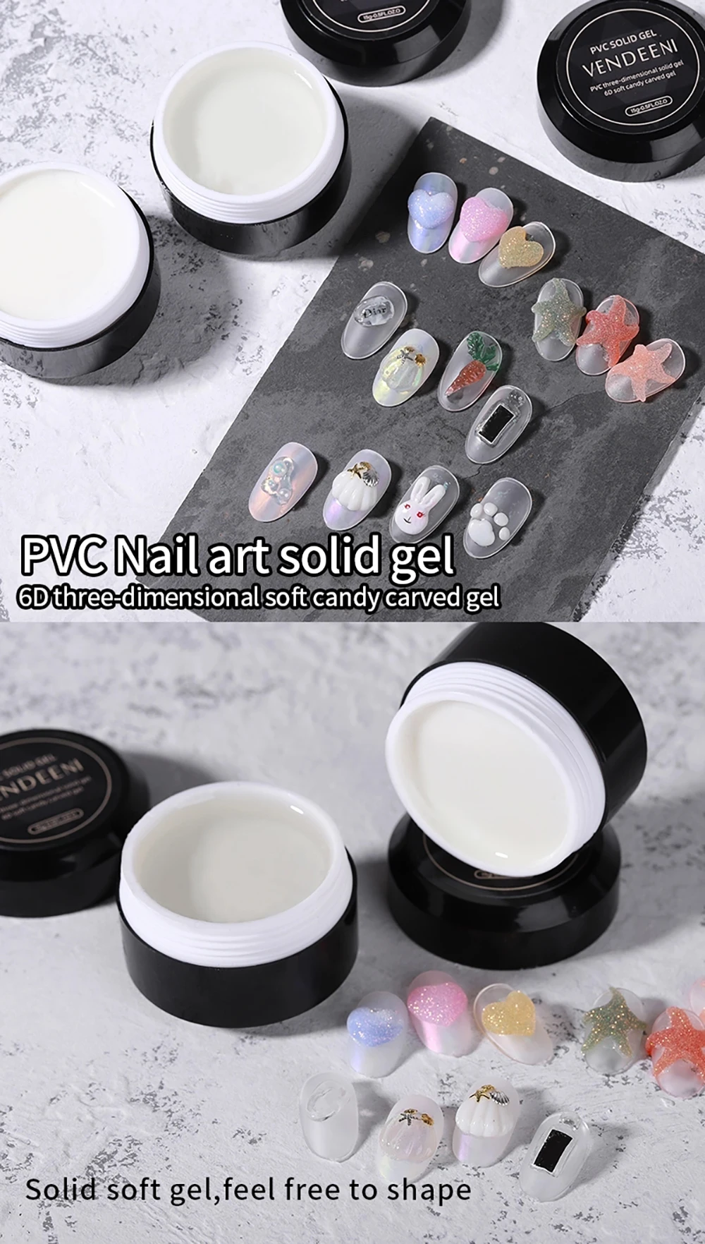 Vendeeni 3D-Modellierung Stereoskopisch Geschnitzter Gel-Nagellack Weiß/Transparent DIY Nagelkunst Skulptur Gel-Lack Nicht Klebend Weiches Festes Gel 15g – Detail 1