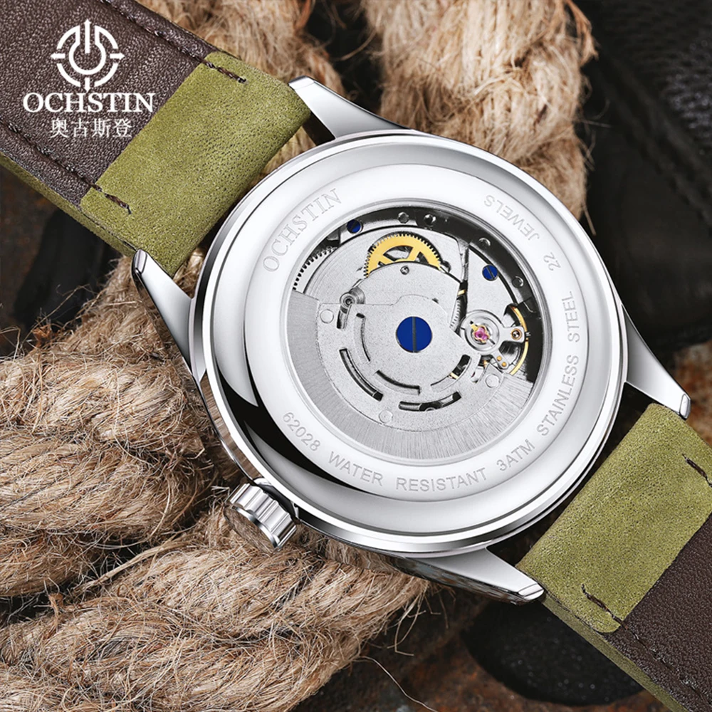 OCHSTIN Men Mechanical Wristwatches Military Pilot Watches Double Calendar Bussiness Nylon Waterproof Automatic Men's Watch