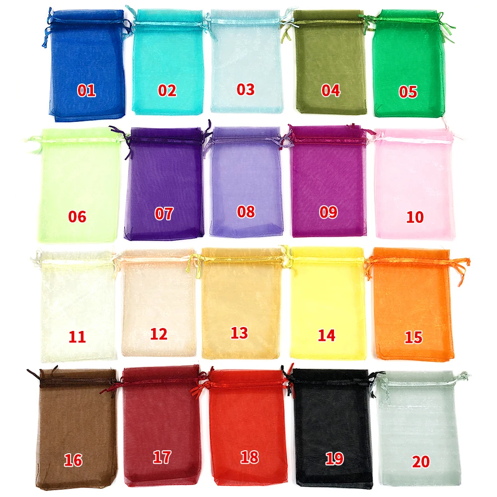 Lot de 10 à 500 sacs cadeaux en Organza avec cordon de serrage, emballage pour cils, maquillage, bijoux, beauté des cils, vente en gros