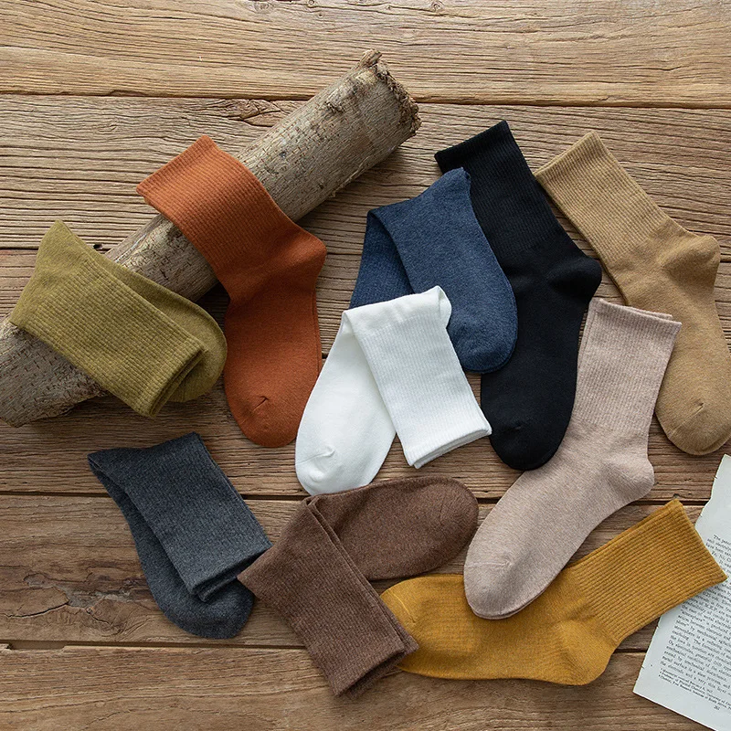 Men's casual solid color warm combed cotton tube socks Korean style trendy comfortable men's cotton socks