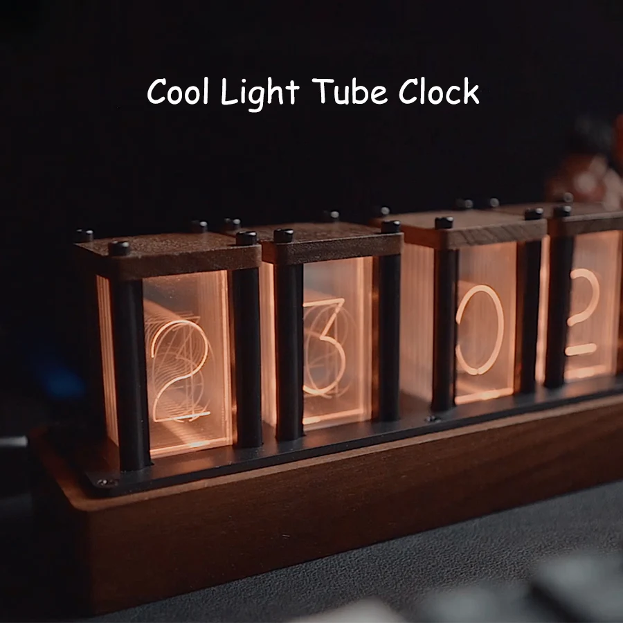 

Vintage Glow Tube Clock - LED Luminous Tube Clock Retro RGB Pseudo Diy Desktop Ornaments Creative Digital Display for Girl Gift