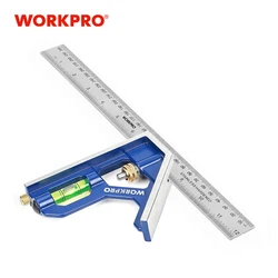 WORKPRO 12inch Combination Square Stainless Steel Angle Ruler Adjustable Carpentry Square with Bubble Level for Engineer Carpent