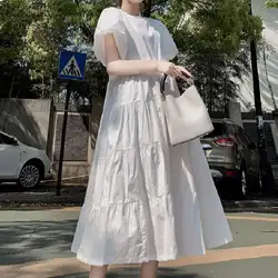 Women Summer Sundress Vintage Short Puff Sleeve Dress ZANZEA Fashion Party Long Vestidos Solid Kaftan Dresses Baggy Robe Femme