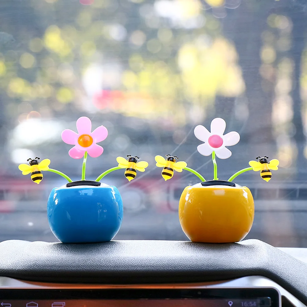 Fashion Solar Energy Dancing Flower Sunflower Swaying Honey Bee Swing Toys Desk Ornaments Car Automatic Interior Decoration