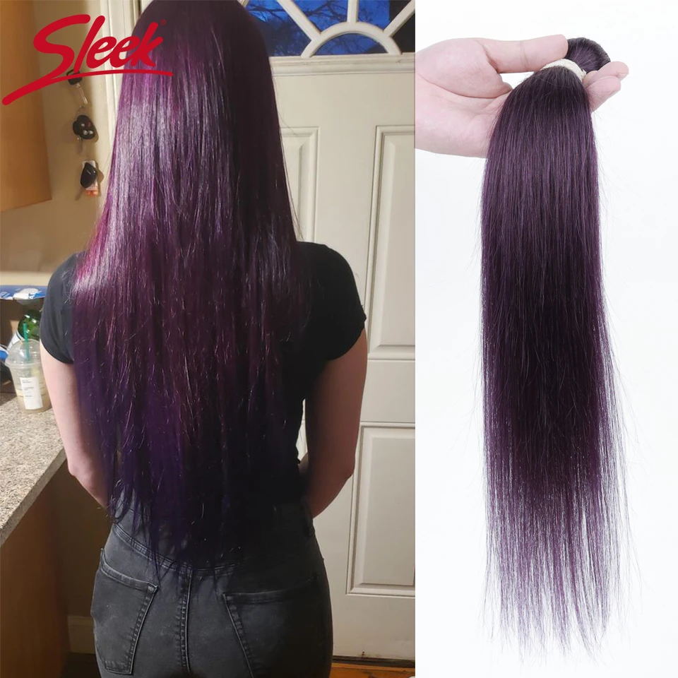 Sleek Colored Human Hair Bundles 28 Inch Purple Straight Remy Brazilian Hair Extensions Blonde Colored Single Bundles Wholesale