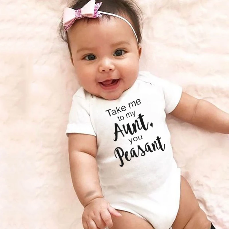 

Take Me To тетей вы крестьянки для NewbornRomper одежда для малышей Забавный модный спортивный костюм, наряд с короткими рукавами на возраст от 0 до 24 месяцев