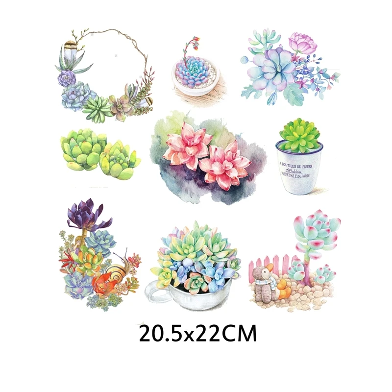 Thermal Transfer Stickers On Fabric Cactus Flower Stripes Badge Applique Thermo Transfers For Clothes Heat Transfer Clothing