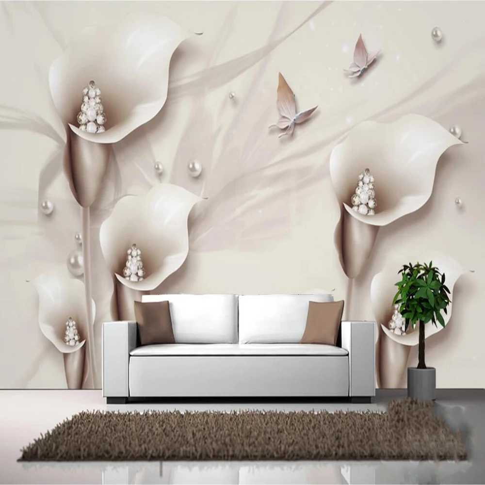 

Milofi Custom 3D Wallpaper Mural Beautiful Simple Three-dimensional Calla Jewelry Background Wall Decoration Mural Wallpaper