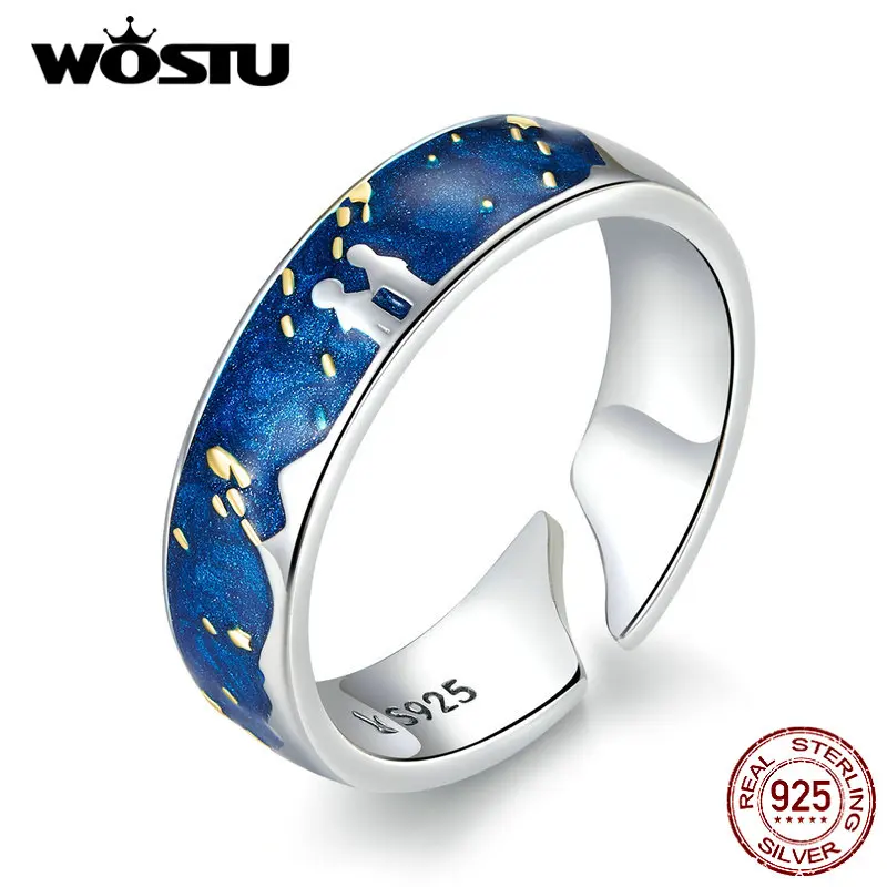 WOSTU 100% 925 Sterling Silver Meteoric Shower Blue Rings For Women Adjustable Finger Rings Wedding Lover Luxury Jewelry CQR609