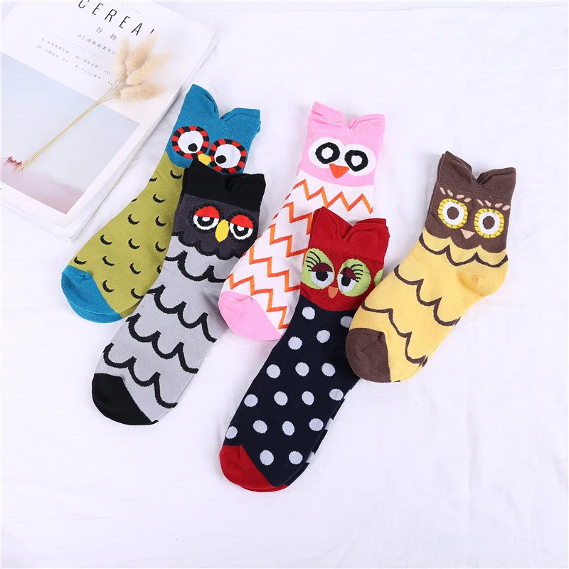 5pairs Frau Lustige Persönlichkeit Einfach Passende Eule Frau Socken Koreanische Weibliche Stil Glücklich Niedlichen Tier Cartoon Socken