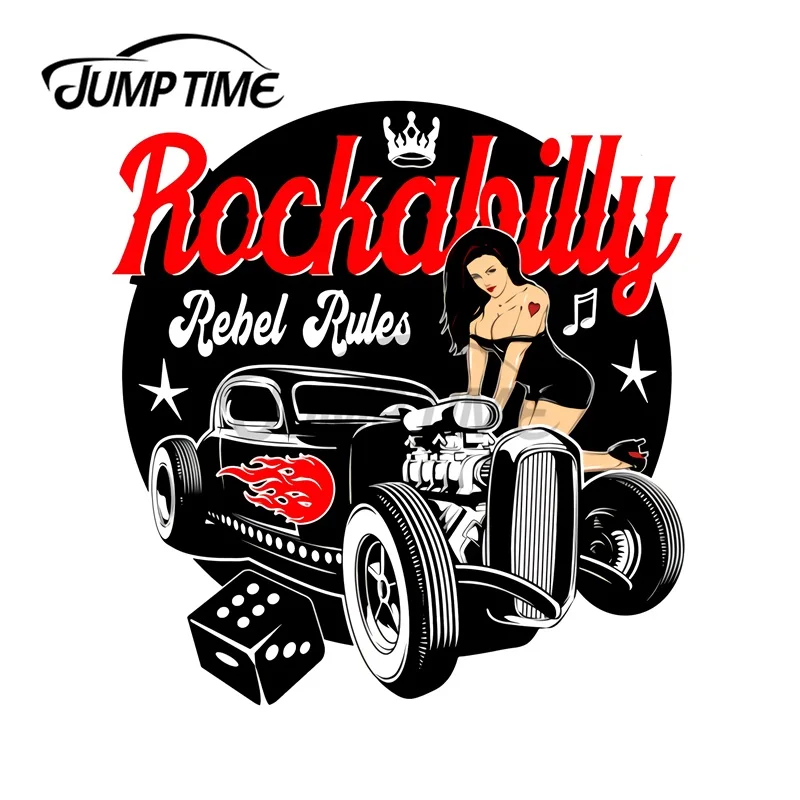 JumpTime 13 x 12.5 cm Vintage Rockabilly Music Hot Rod Sock Hop Dance Vintage Rock and Roll Car Stickers Bumper Vinyl VAN Decal