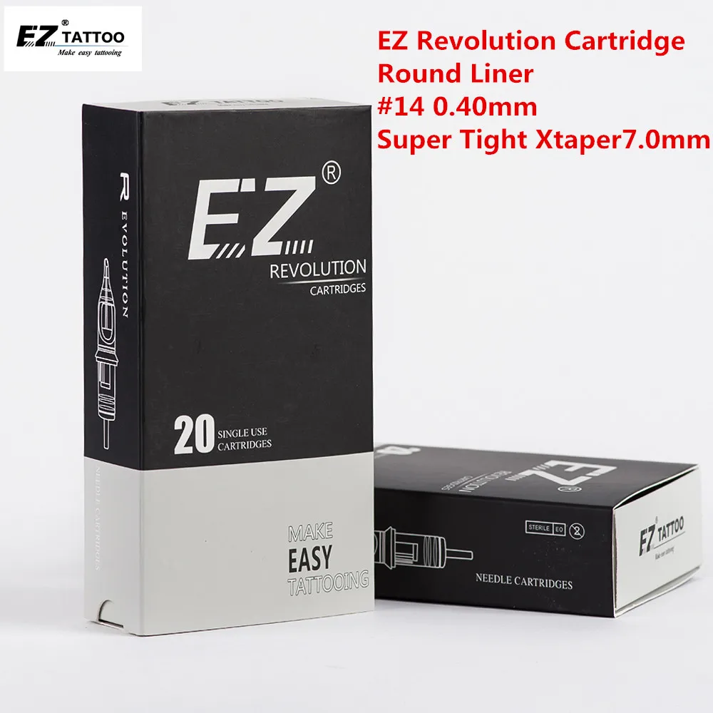 EZ Revolution Tattoo Needles Cartridge Round Liner #14 0.4mm X-taper7.0mm For cartridge machines and grips 20 pcs /box