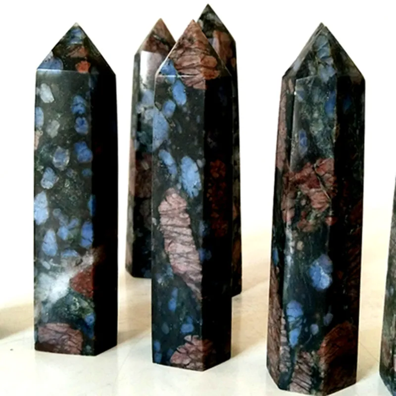 90mm Natural Glaucophane wand crystal point chakra healing stone tower six prism obelisk