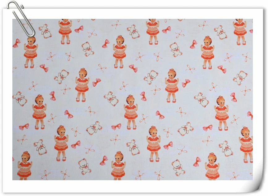 50x110cm Cartoon tomato doll vintage girl Print Cotton Fabric Sewing Quilting Cloth Patchwork Needlework Handmade DIY Material