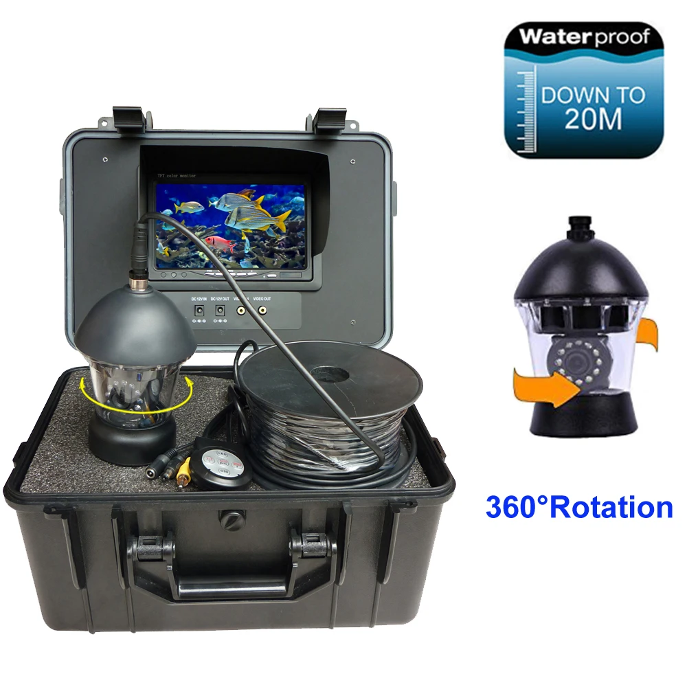 

Good Quality Fish Finder 7inch Monitor 360 Degree Rotating Underwater Fishing Camera Kit System With 12pcs White LEDS Lights