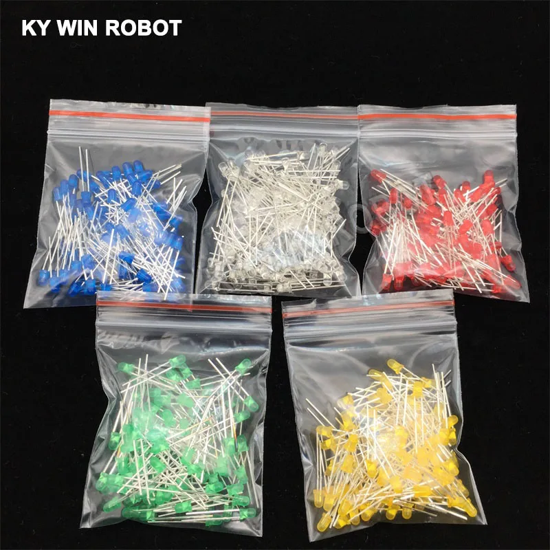 100 Stück 3mm LED-Dioden 3 mm Sortiment Weiß Grün Rot Blau Gelb Orange Rosa Lila Warmweiß DIY Leuchtdioden – Detail 2