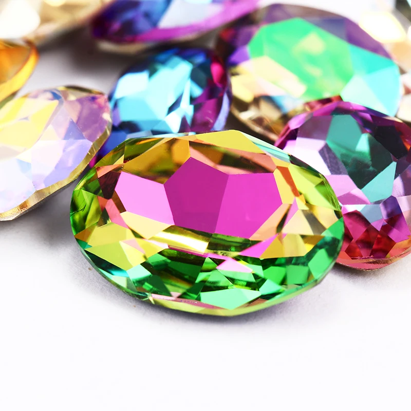 XIAOPU Oval Piontback Loose Rhinestones K9 Glass Colorful Shimmer Fadeproof Strass Crystal Glue on Clothes Jewelry Accessories