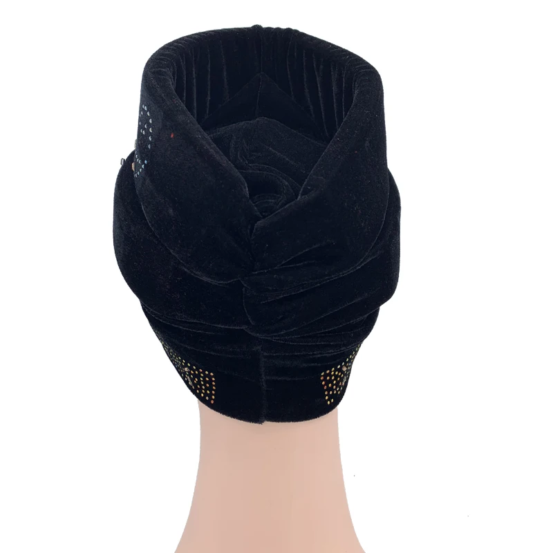 Berretto Hijab con diamanti in velluto cappellino Turbante da donna cappellino musulmano con foulard cappello islamico avvolgente cappello africano