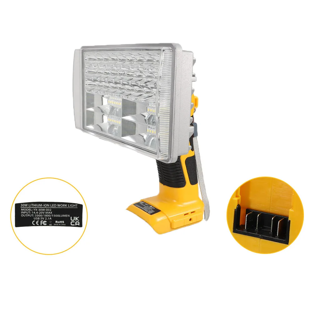 New for Dewalt 30W Tool Light Indoor Outdoor Lighting LED Lamp for DEWALT 18V Lithium ion Battery DCB201 DCB200 Working Light