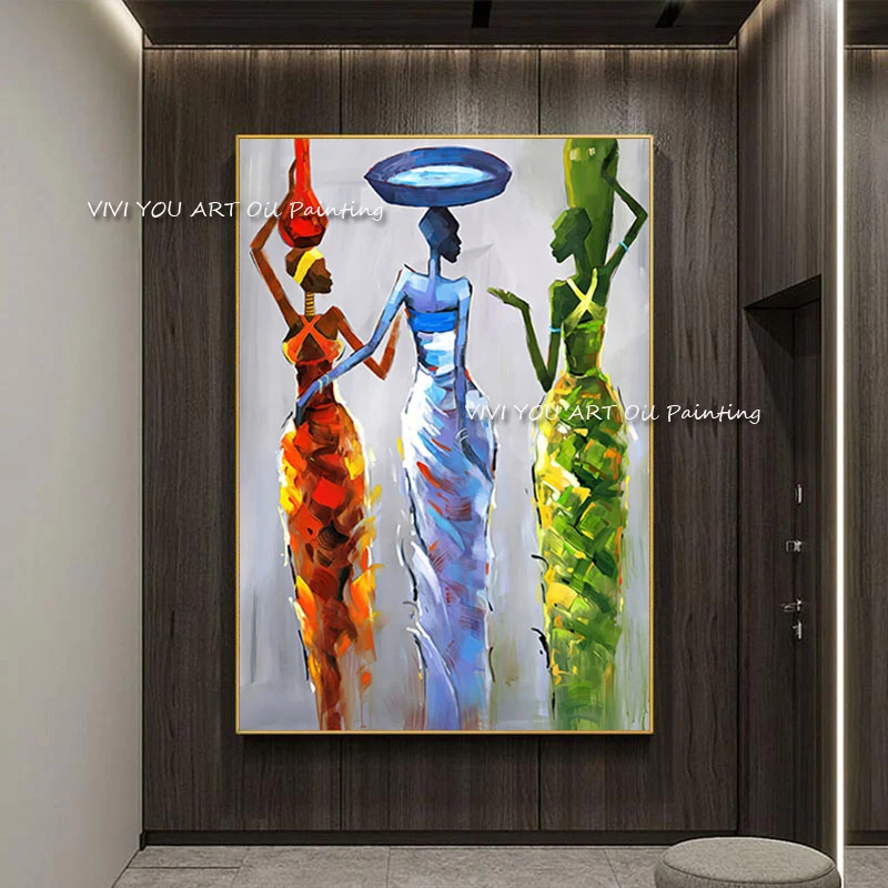 

The Palette Modern Abstract Canvas Girl Painting Wall Art Handmade Woman Figure Wall Pictures for Living Room Tableaux Decor