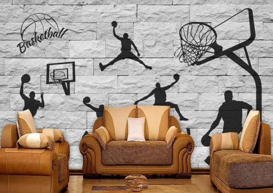 Bacal 3D white brick wall hand painted basketball black element wallpaper living room bedroom mural home decor background paper