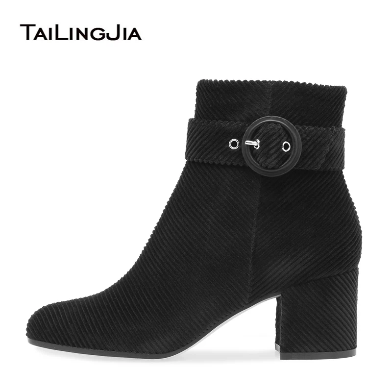 

Comfy Black Corduroy Ankle Boots Women Shoes Woman 2022 Short Booties Block Low Heel Round Toe Ladies Boot Autumn Fall Footwear