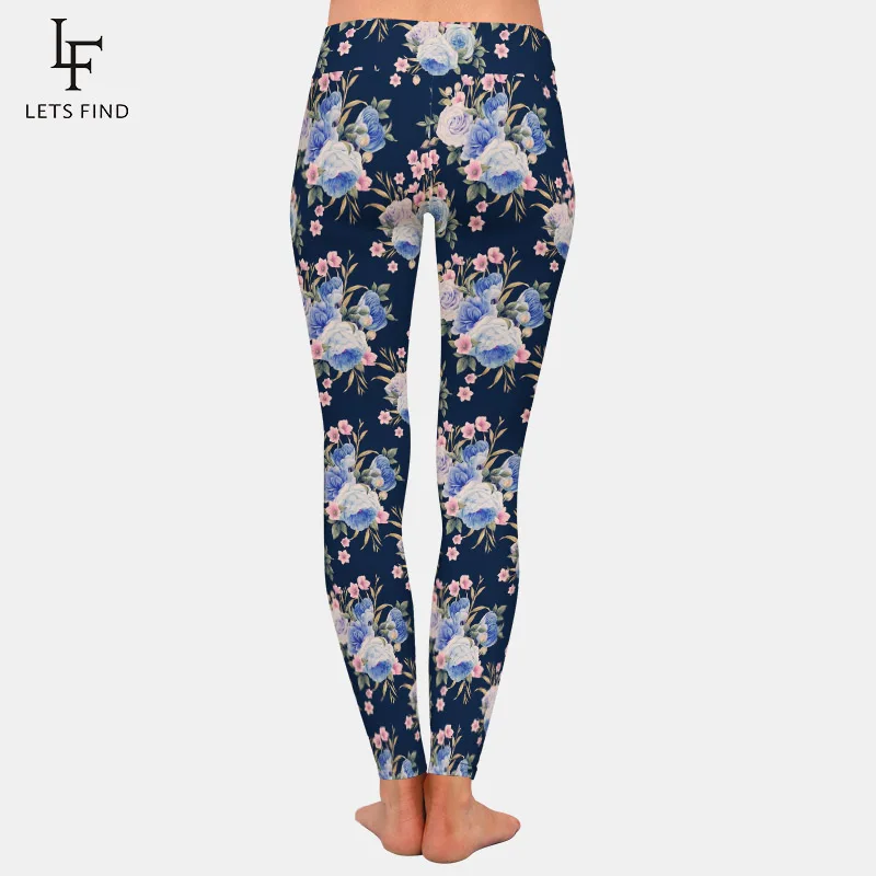 LETSFIND-Leggings con estampado de flores en 3D para mujer, mallas cálidas de cintura alta, suaves, ajustadas, elásticas, para Fitness