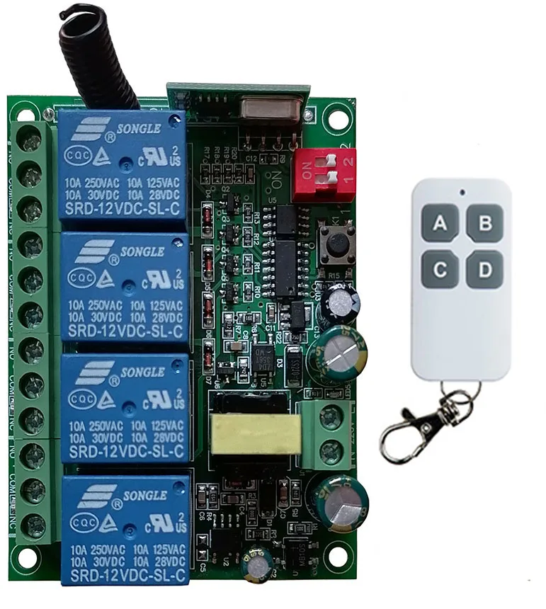 universal remote control AC220V 4CH 10A Relay RF Wireless Remote Control Switch 433 MHz Remote controller And Receiver cgarage