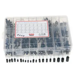 Kit de boîte d'assortiment de condensateurs électrolytiques 500 UF-0.1UF 16V-50V 24 valeurs 1000 pièces