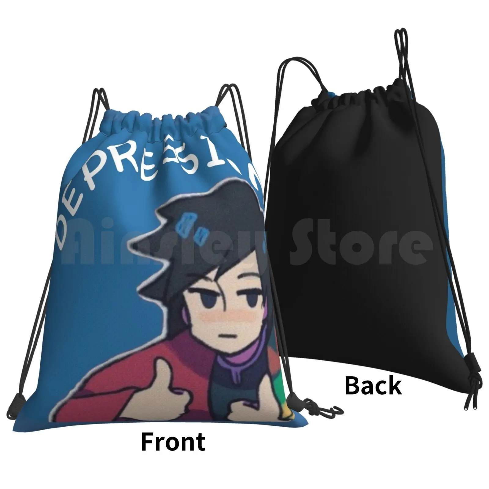 Fight Against Depression / Blue Version Backpack Drawstring Bag Riding Climbing Gym Bag Manga Anime Demon Kimetsu No Yaiba