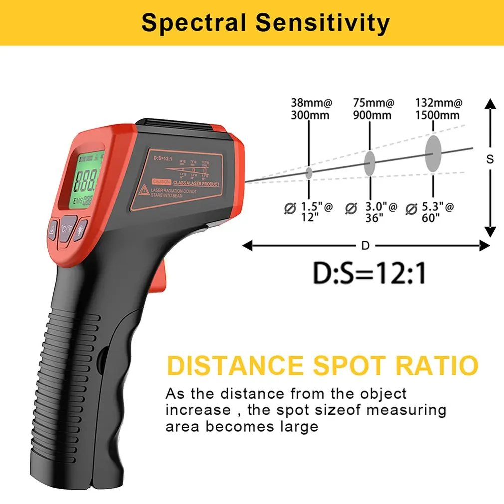 OUTAD Handheld Non-contact IR Infrared Thermometer Digital LCD Laser Pyrometer Surface Temperature Meter Gun Imager CF Backlight