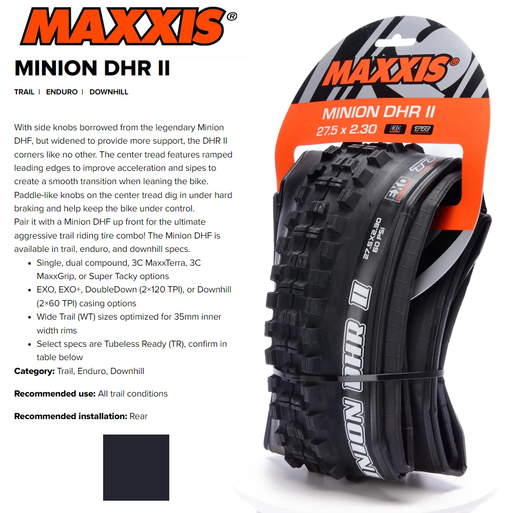 

MAXXIS MINION DHR Ⅱ(M327RU) Tubeless MTB Mountain Bikes 26er 27.5er 27er 29er tire of downhill bicycle AM/FR bike