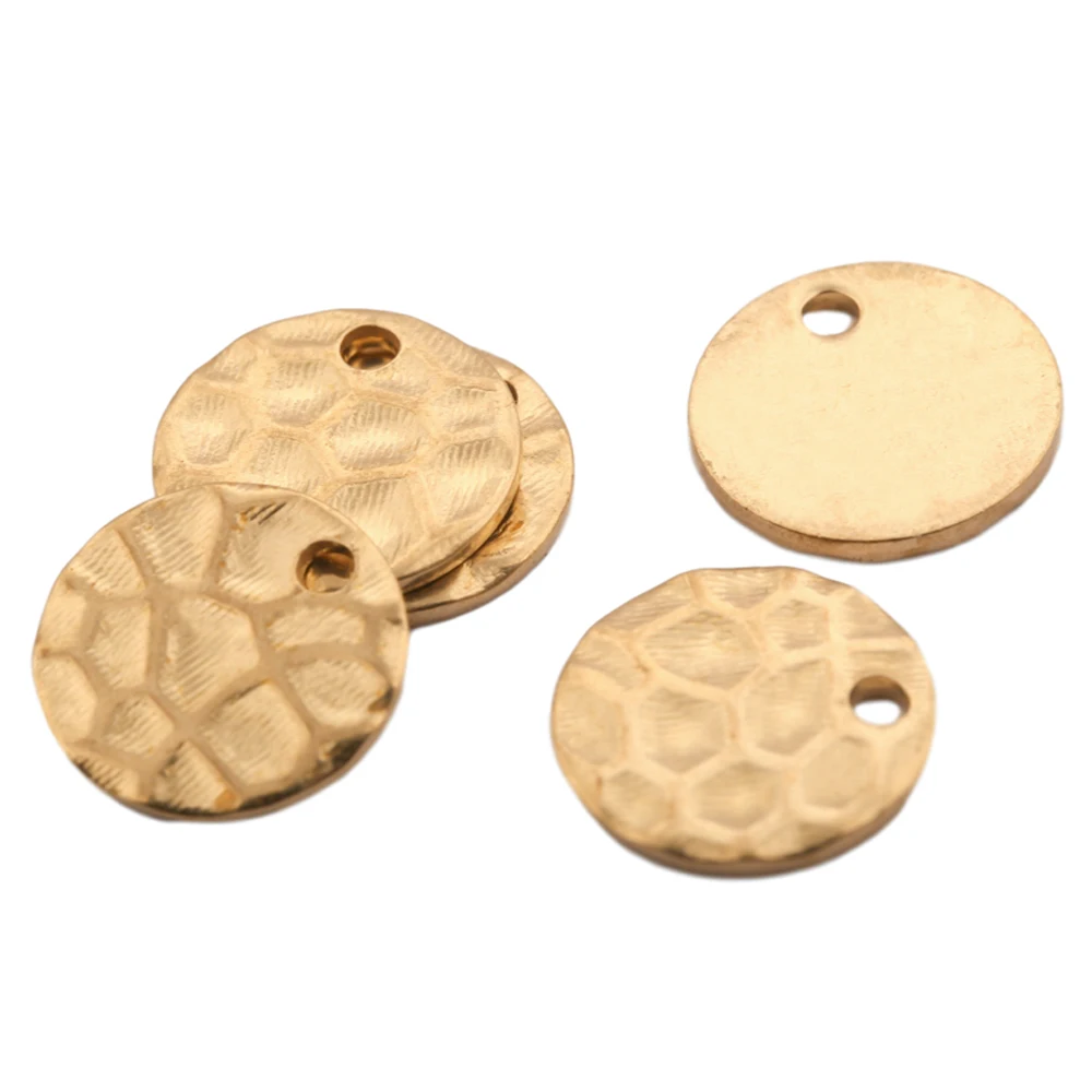 50pcs Raw Brass Round Hammered Charms Round Stamping Disc Pendants Dog Tags For Diy Earrings Findings Jewelry Making Accessories