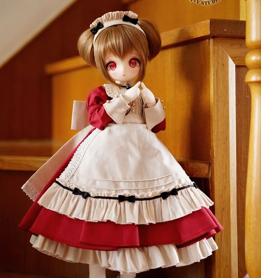 

New doll clothes cute uniform long skirt black/red maid outfit dress 1/4 PUYOO DOLL bear girl / rabbit girl doll accessories